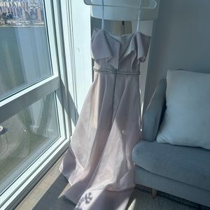 Blush off shoulder dress